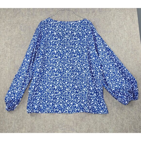 Blue Womens Plus Size Long Sleeve V-Neck Floral Blouse 5XL 100% Polyester - Picture 2 of 8